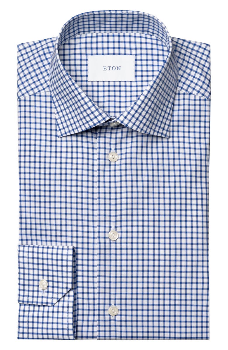 Eton Slim Fit Check Cotton Dress Shirt, Alternate, color, Medium Blue