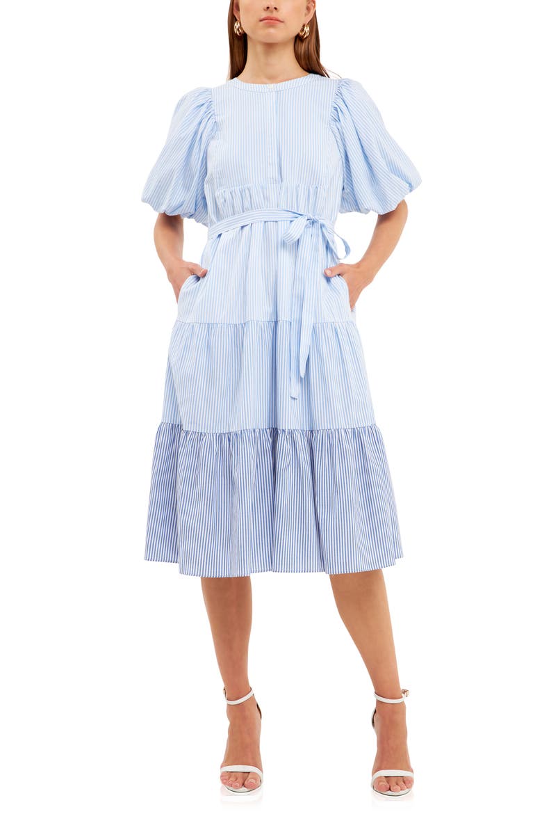 Stripe Puff Sleeve Dress, Alternate, color, BLUE