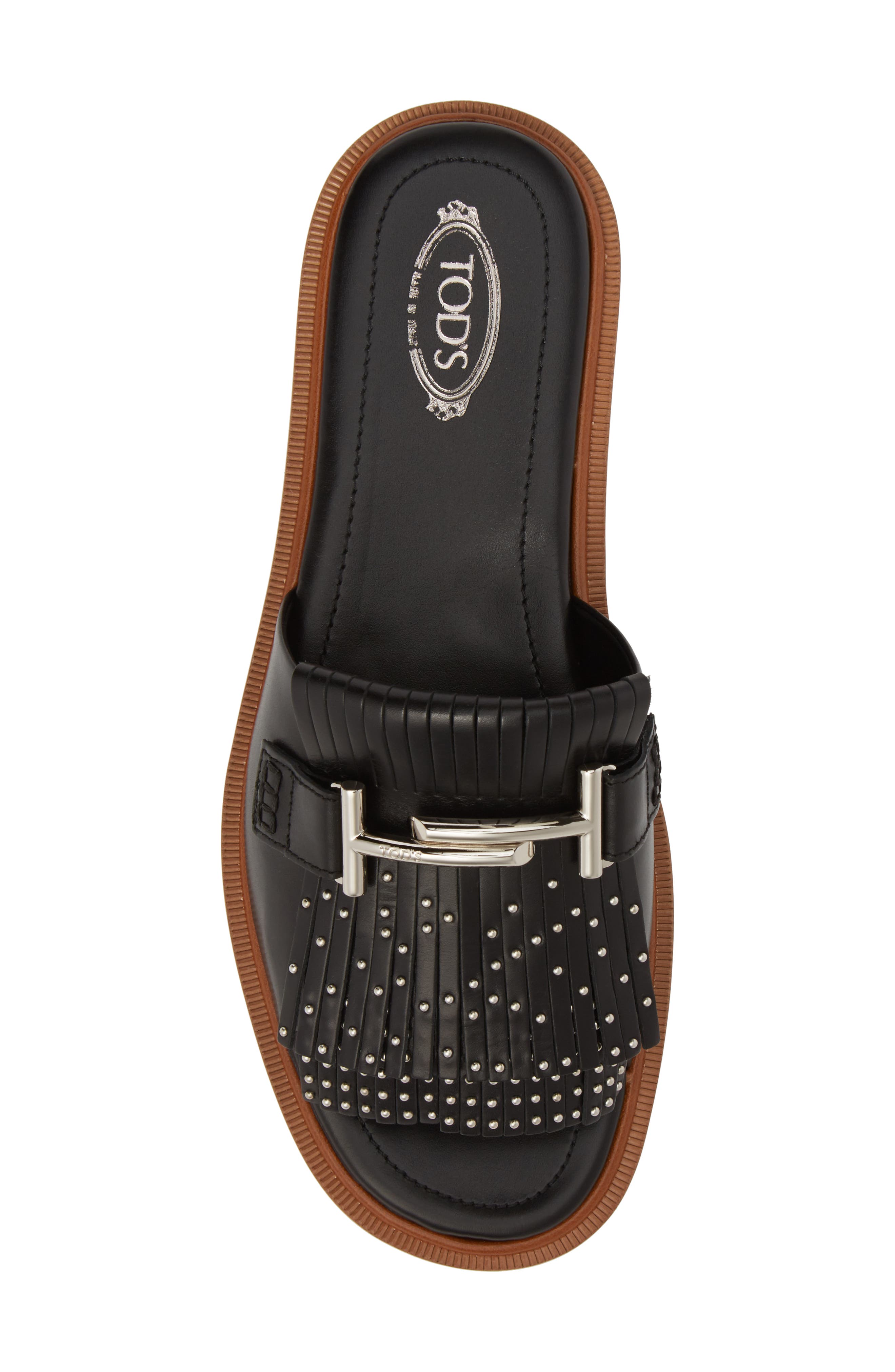 Tod's Studded Fringe Slide Sandal, Alternate, color, 