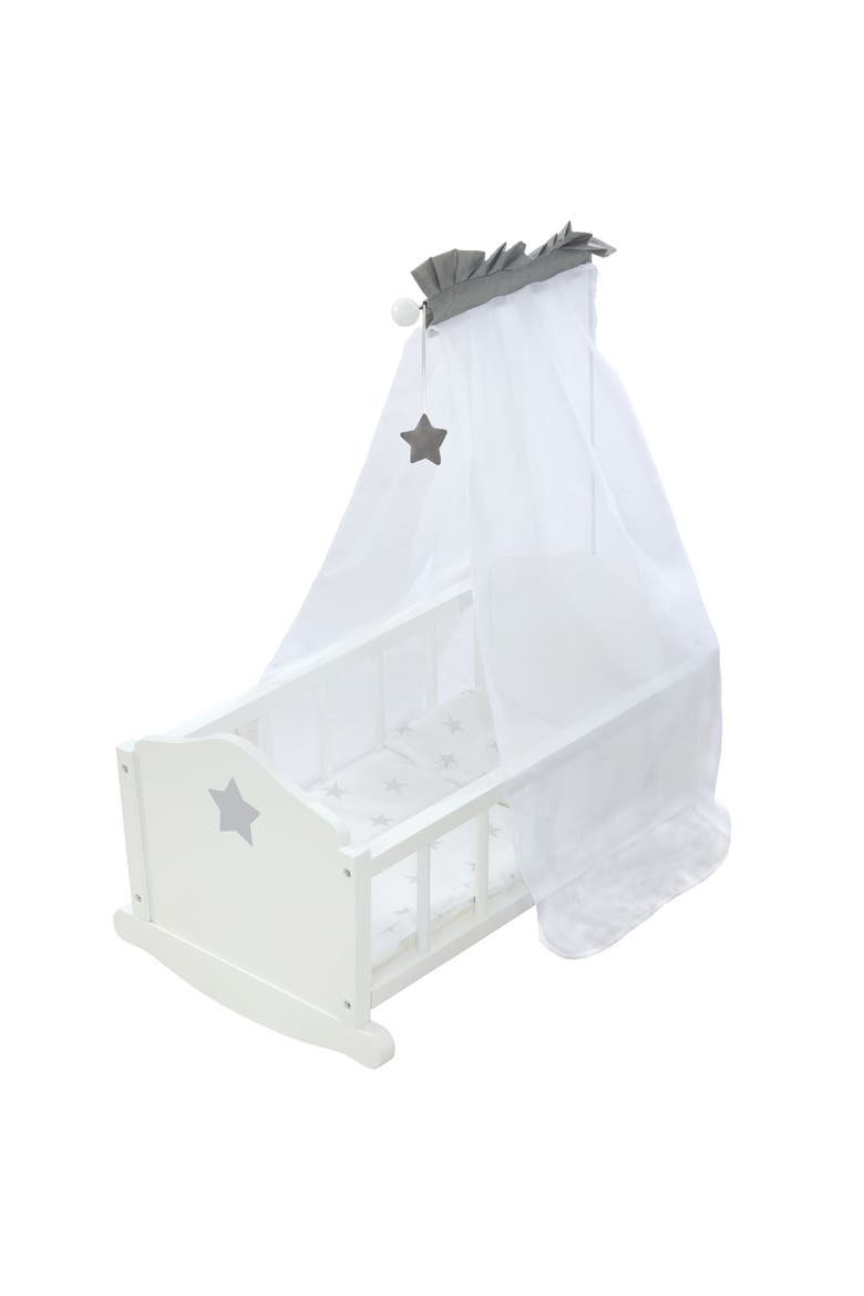 Roba Doll Cradle Set Stella Star, Gray & White Includes Hanging Mobile, Main, color, White