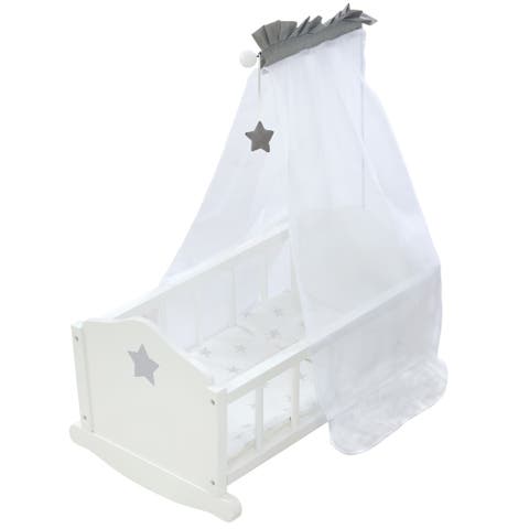 Roba Doll Cradle Set Stella Star, Gray & White Includes Hanging Mobile