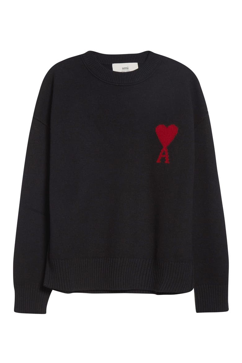 Ami de Coeur Monogram Crewneck Sweater, Alternate, color, 009 NOIR/ROUGE