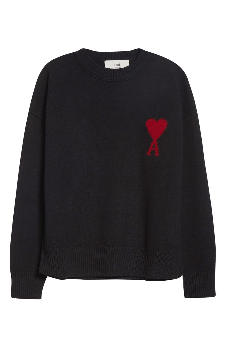 AMI PARIS Ami de Coeur Monogram Crewneck Sweater, Alternate, color, 009 Noir/Rouge