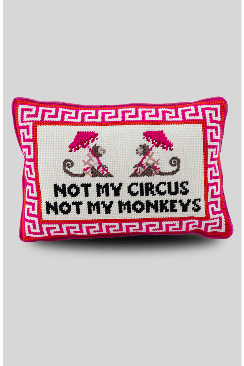 Not My Circus Needlepoint Pillow, Main, color, Hot Pink, Red, Beige