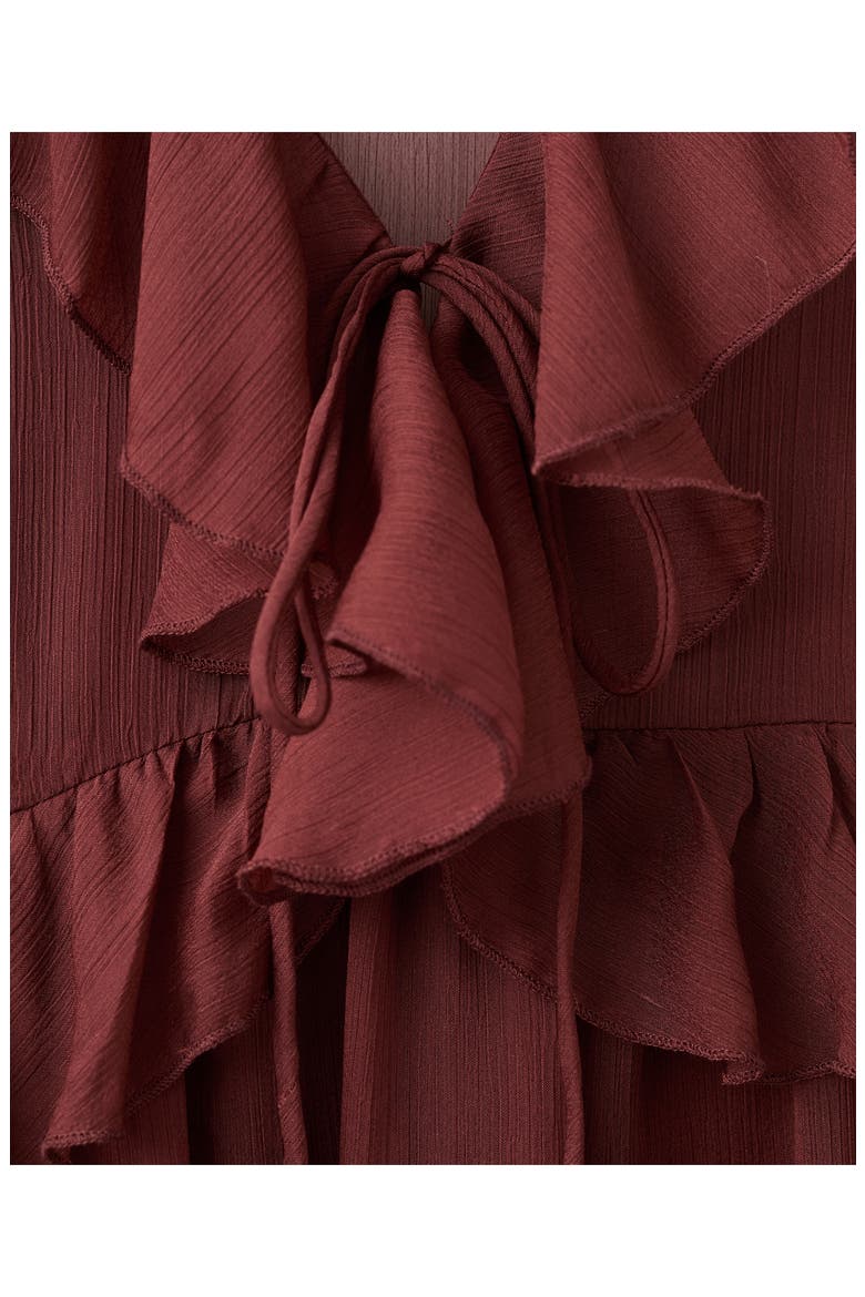 Ruffle Trim Long Sleeve Maxi Dress, Alternate, color, BROWN