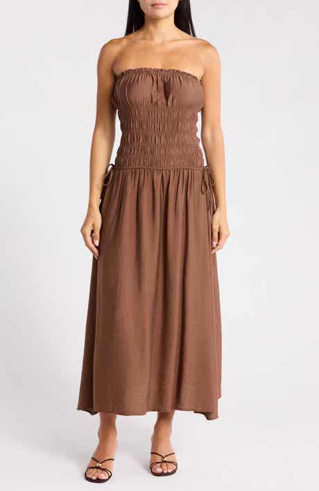 Blu Pepper Strapless Satin Midi Dress