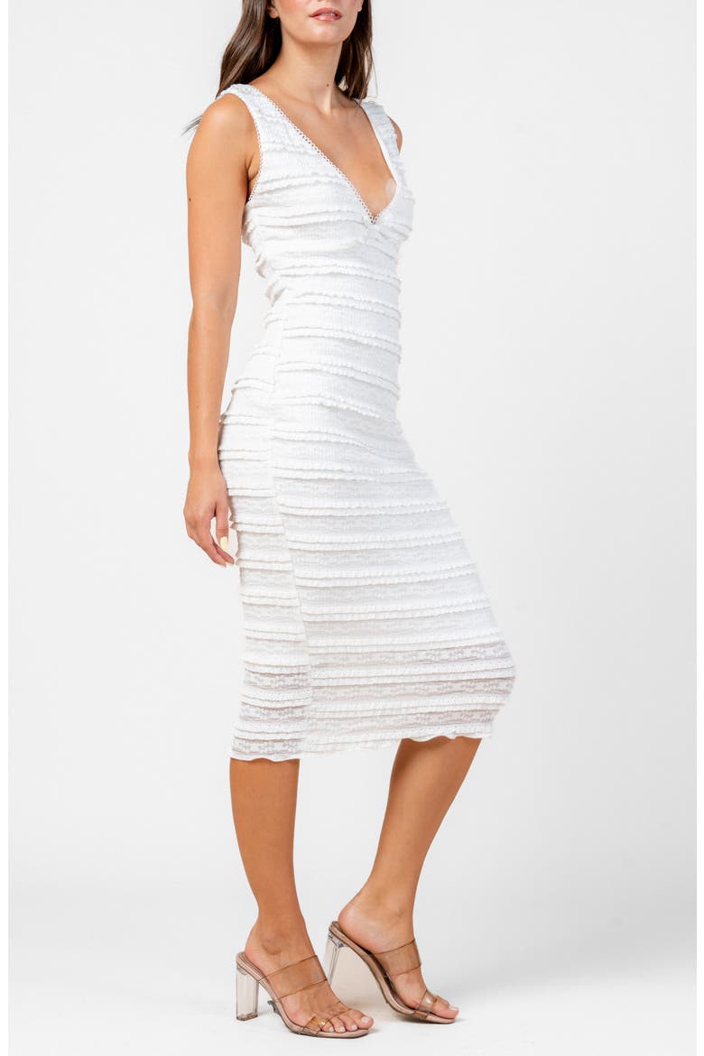 V-Neck Frilled Lace Midi Dress, Alternate, color, WHITE