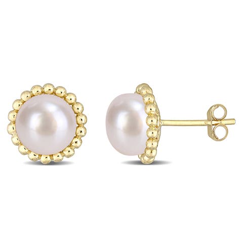 Cultured Pearl Beaded Stud Earrings 10k