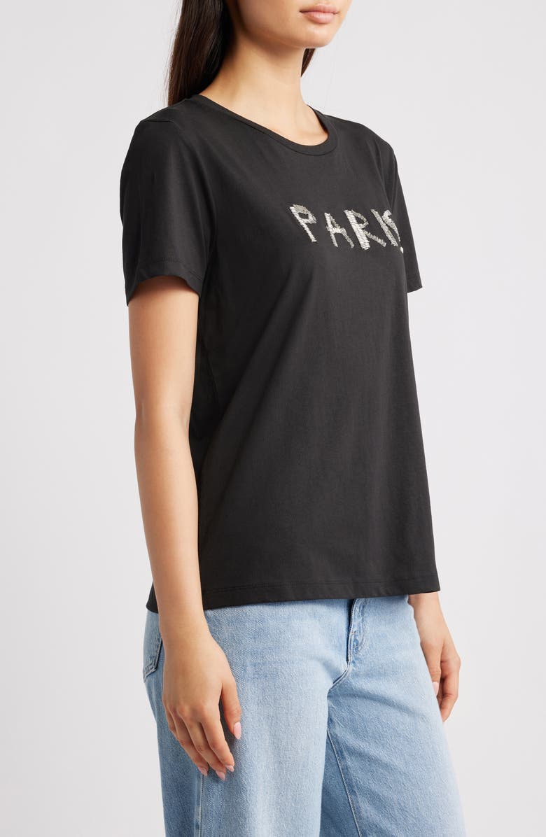 ICHI Ihcamino Paris Beaded T-Shirt, Alternate, color, Black