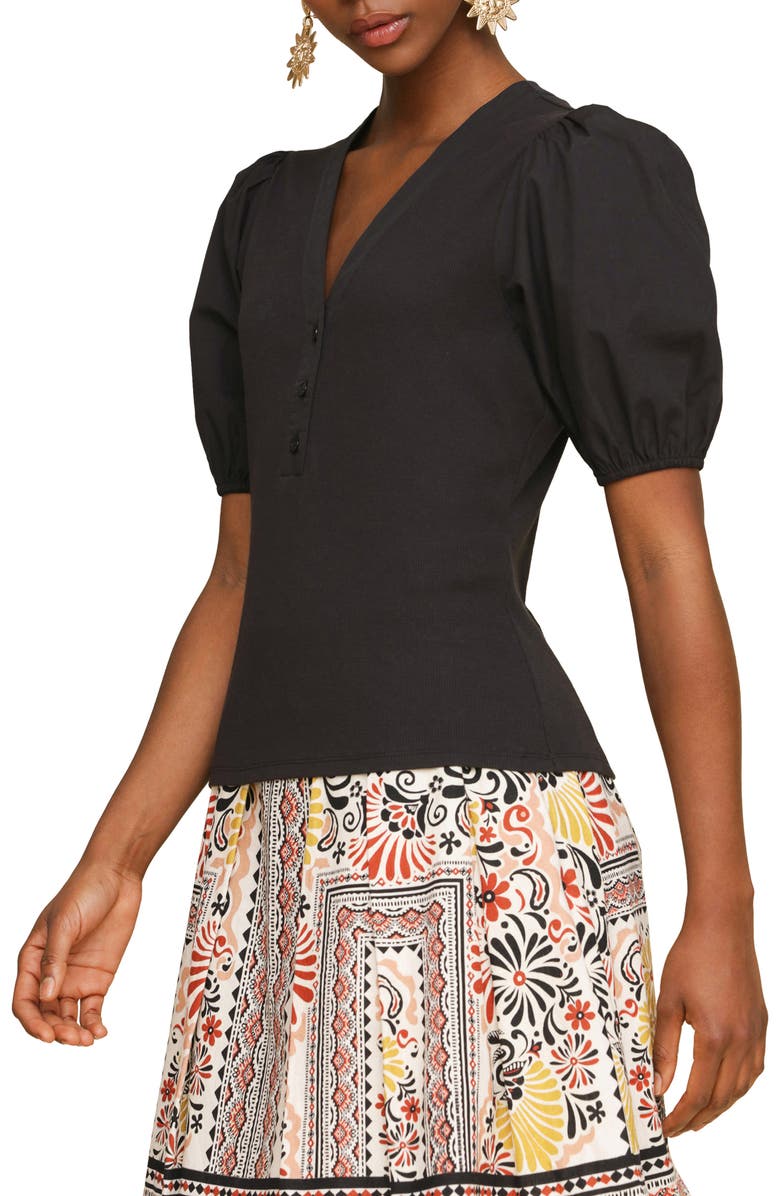 Avec Les Filles Puff Sleeve Stretch Cotton Top, Alternate, color, 