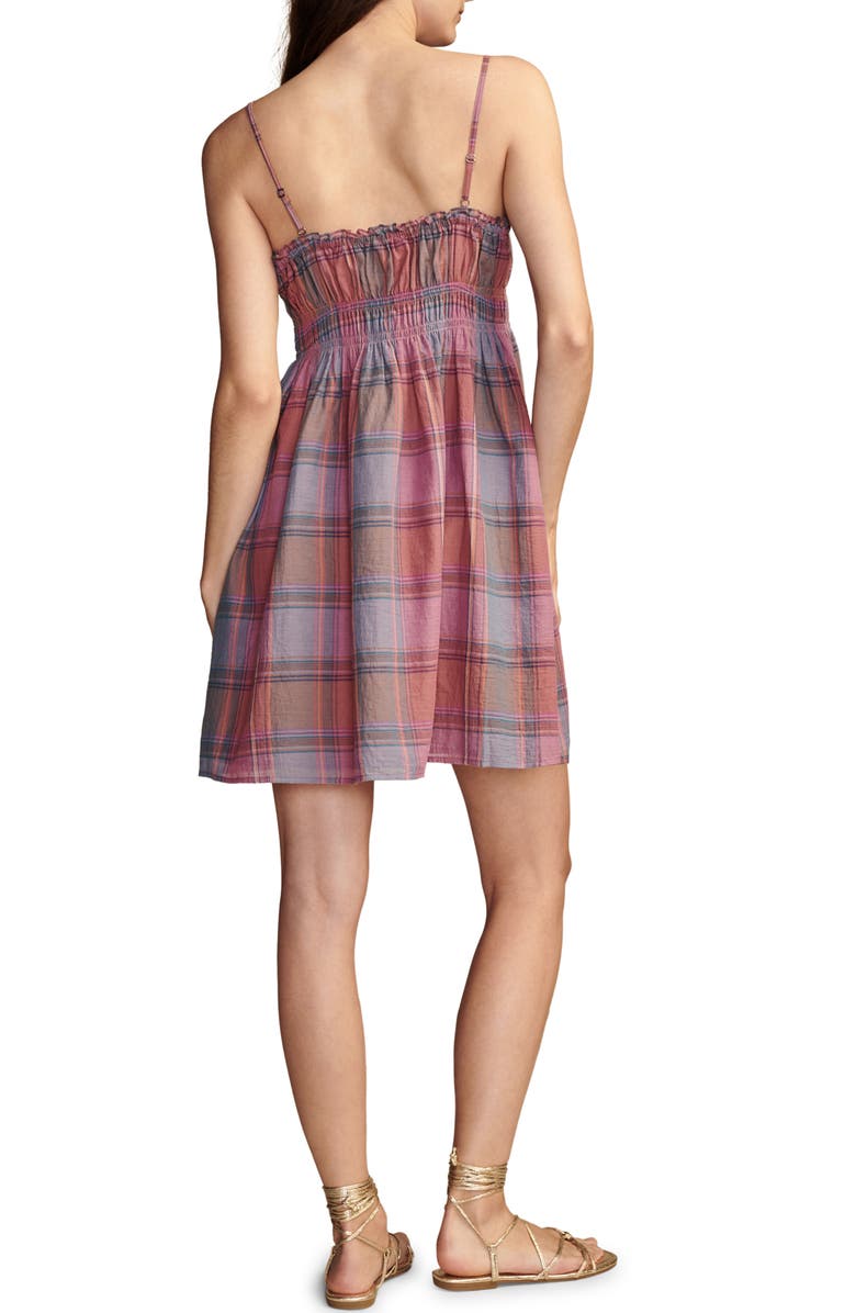 Lucky Brand Plaid Smocked Sleeveless Cotton Minidress, Alternate, color,