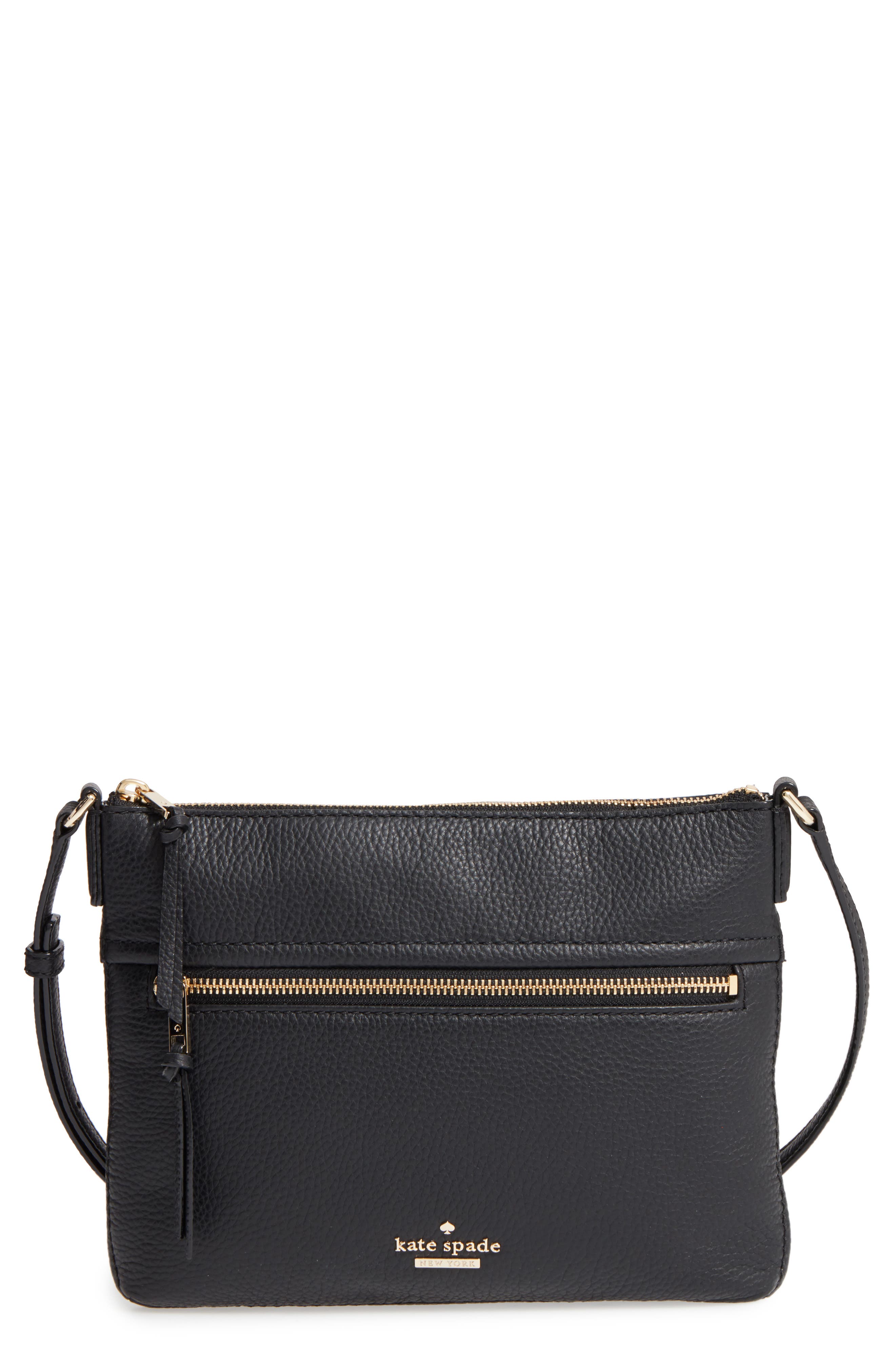 jackson street - gabriele leather crossbody bag, Main, color, BLACK