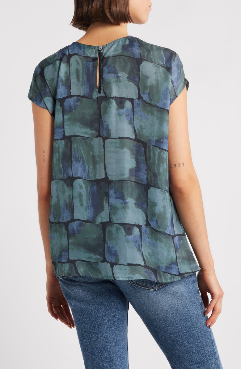 APNY Print Cap Sleeve Shell, Alternate, color, Blue/ Green Multi