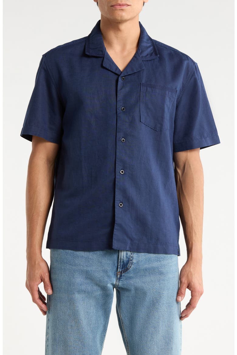 Foster Linen & Cotton Camp Shirt, Main, color, DEEP NAVY