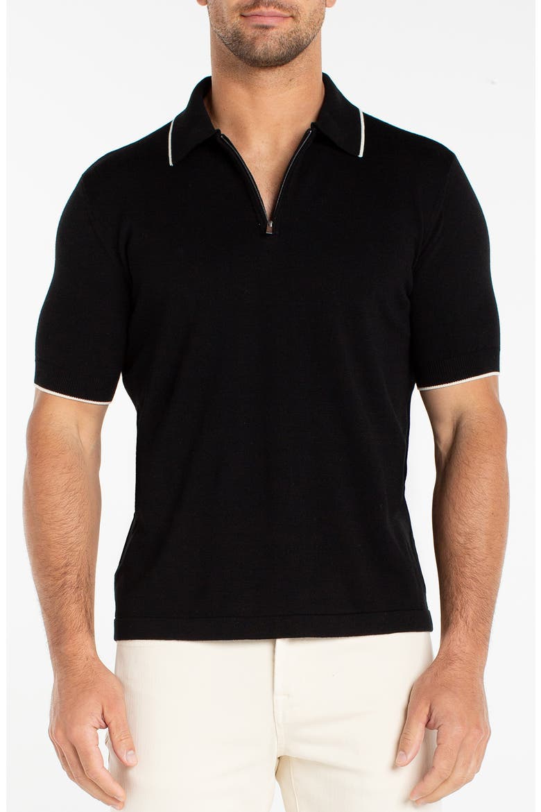 Tipped Zip Polo, Main, color, BLACK
