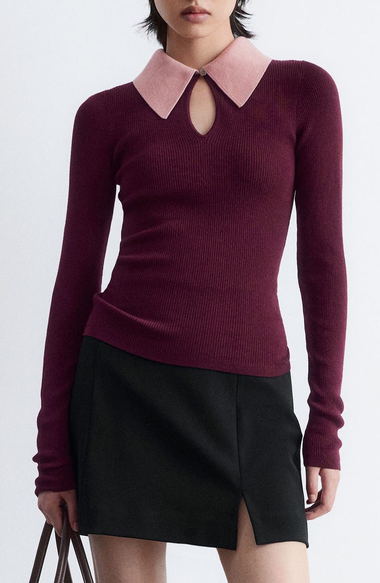 & Other Stories Keyhole Collar Rib Sweater, Main, color, Red Dark