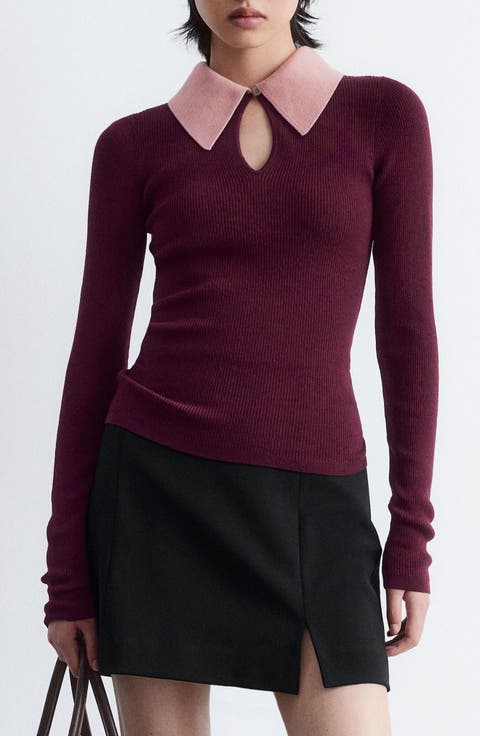 Keyhole Collar Rib Sweater