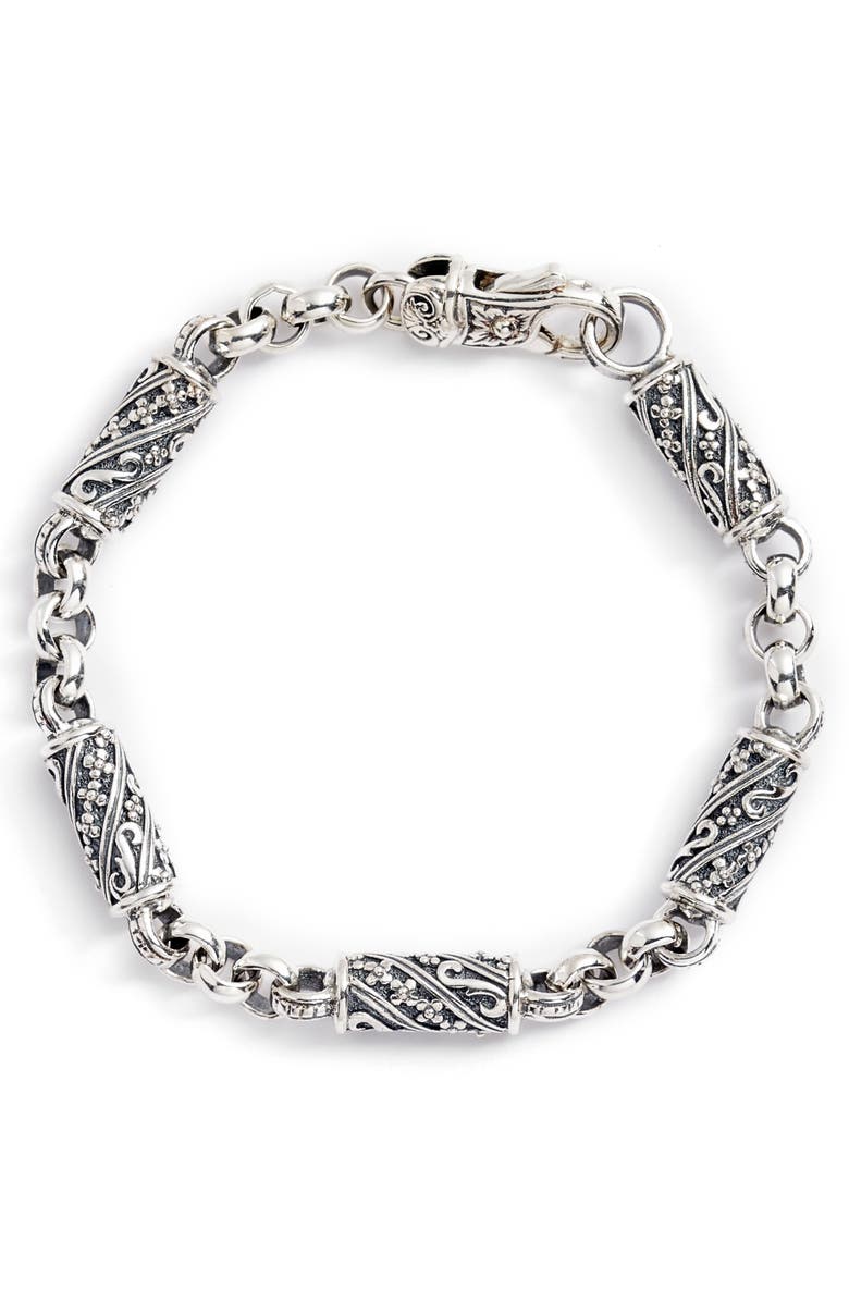 Konstantino Trillion Etched Barrel Link Bracelet, Main, color,
