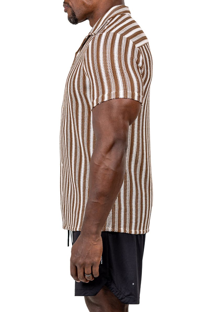Maceoo Marthy Knit Short Sleeve Button-Up Shirt, Alternate, color, Brown