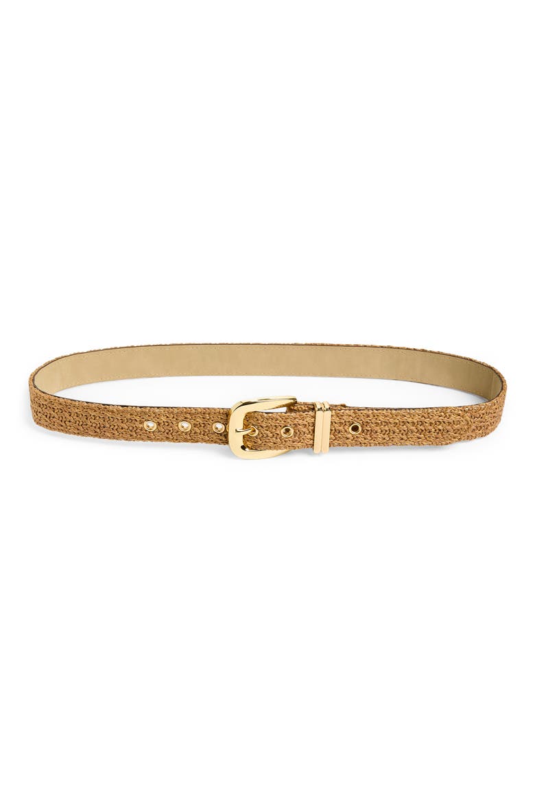 Faux Straw Woven Belt, Main, color, BROWN