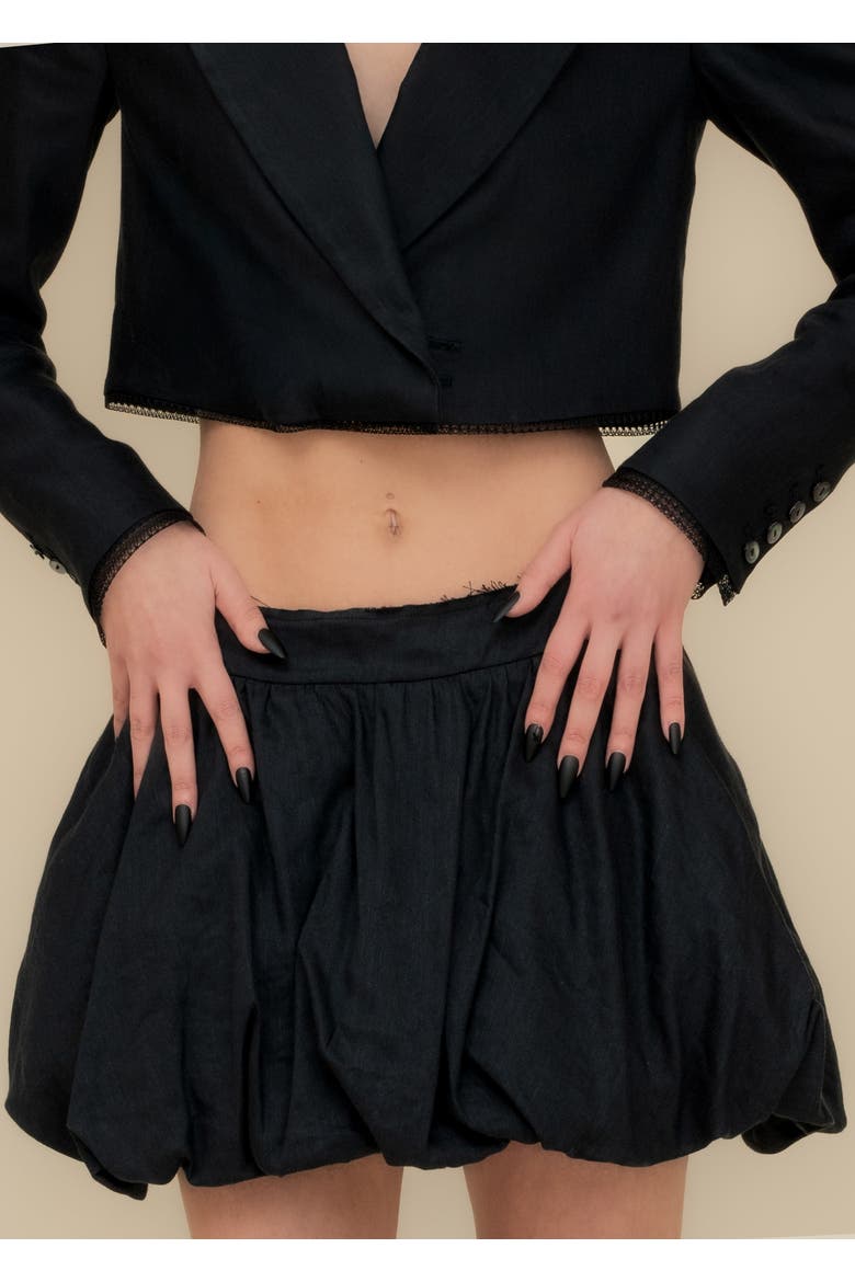 Linen Good Structured Stretch Mini Puff Skirt, Alternate, color, Black