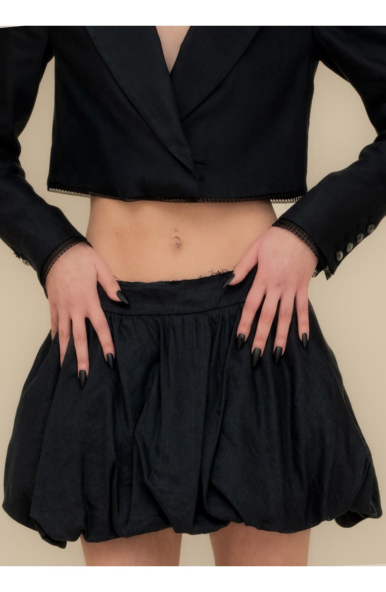 Contessa Mills Linen Good Structured Stretch Mini Puff Skirt, Alternate, color, Black