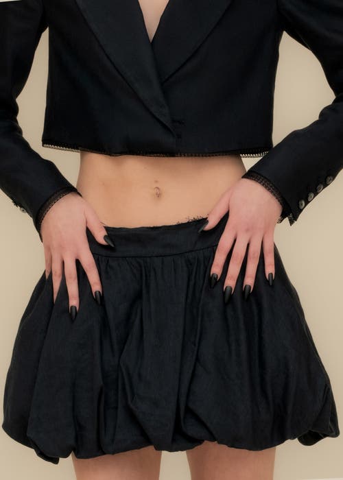 Contessa Mills Linen Good Structured Stretch Mini Puff Skirt In Black