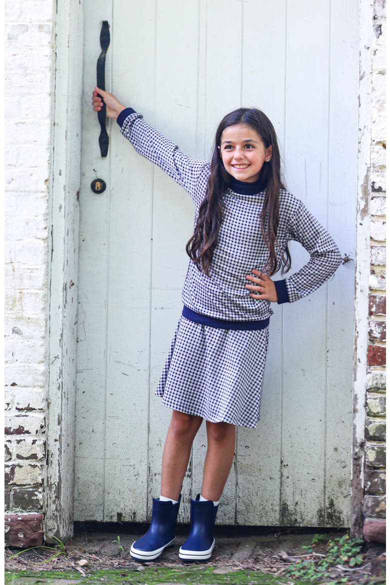 Kids' Soft Gingham Cotton Blend Skirt, Alternate, color, NAVY