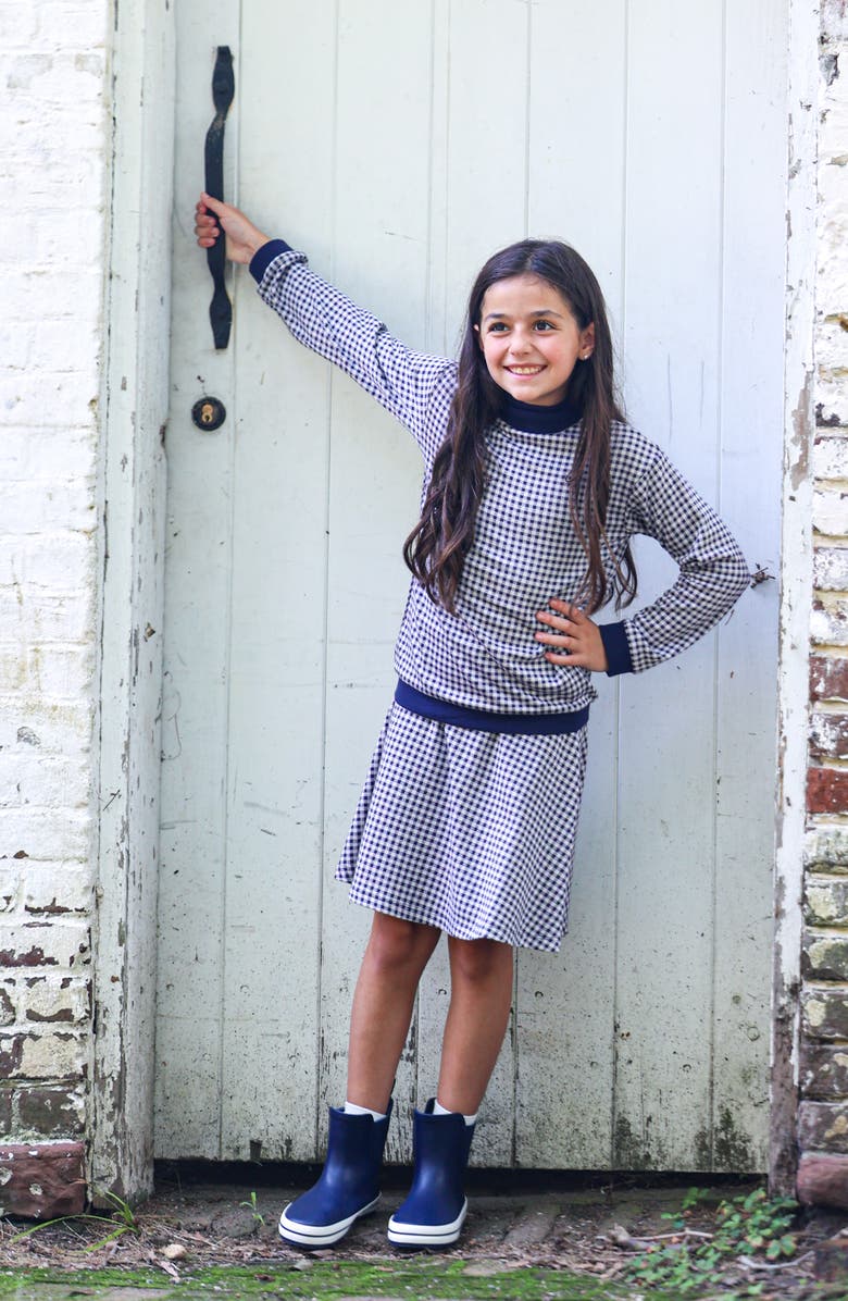 Manière Kids' Soft Gingham Cotton Blend Skirt, Alternate, color, Navy