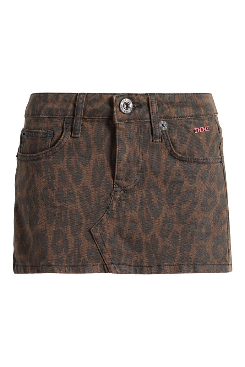 Leopard Print Low Rise Denim Ultra Miniskirt, Alternate, color, LEOPARD