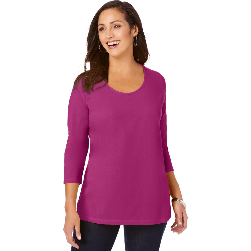 Jessica London Stretch Cotton Scoop Neck Tee In Purple