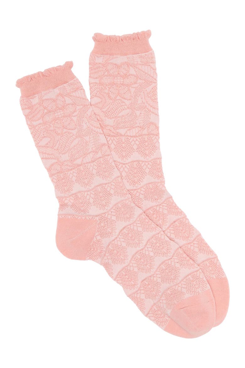 Lace Trellis Crew Socks, Main, color, BLUSH