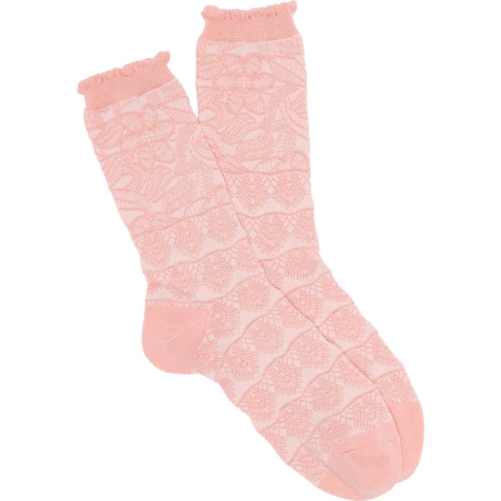 Natori Lace Trellis Crew Socks In Pink