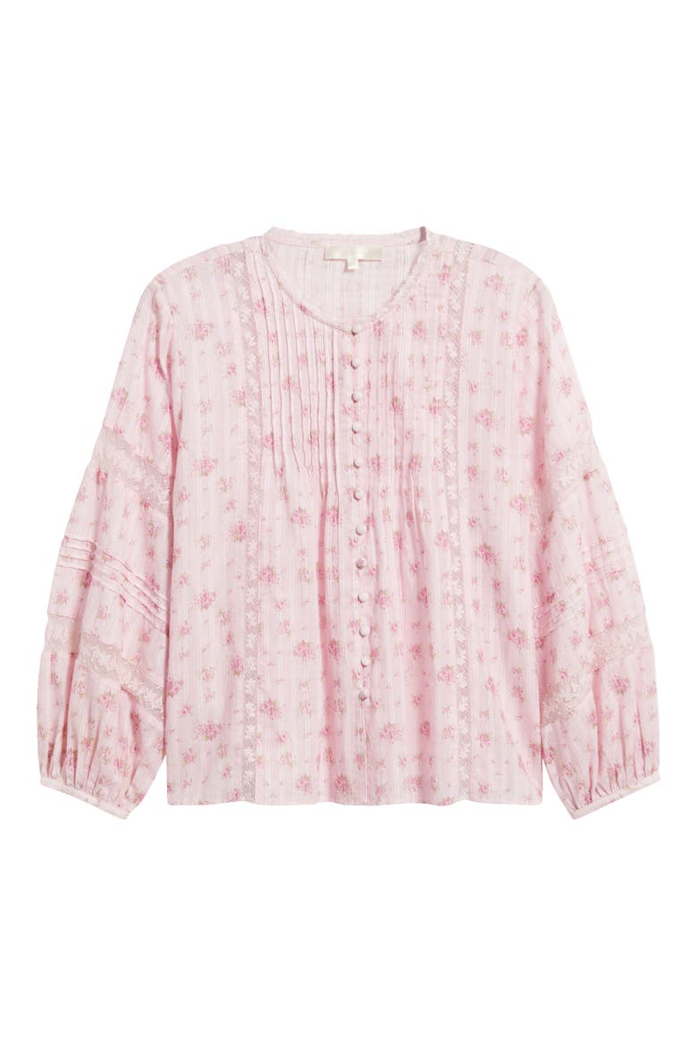 Lita Floral Long Sleeve Cotton Button-Up Top, Alternate, color, RASPBERRY FIELDS