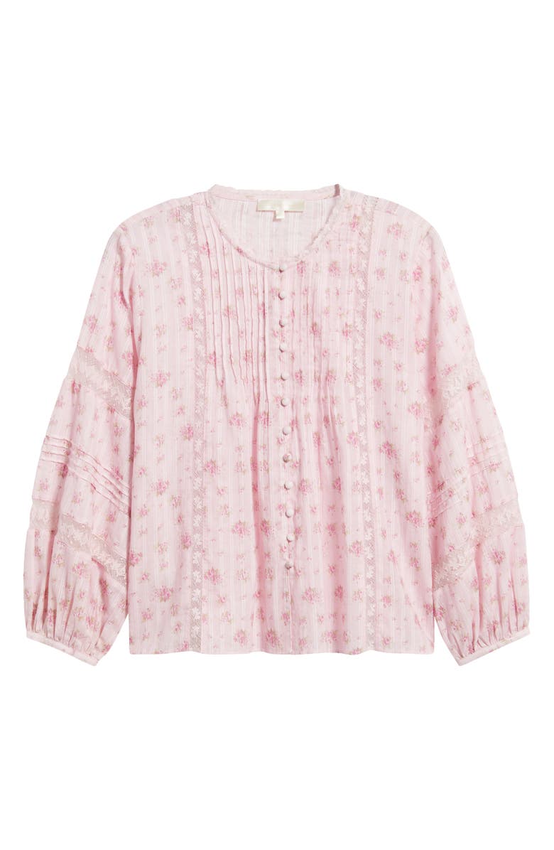 LoveShackFancy Lita Floral Long Sleeve Cotton Button-Up Top, Alternate, color, Raspberry Fields