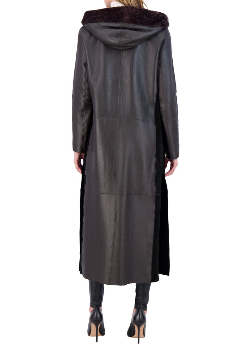 Reversible Textured Genuine Shearling Coat, Alternate, color, BROWN/BROWN