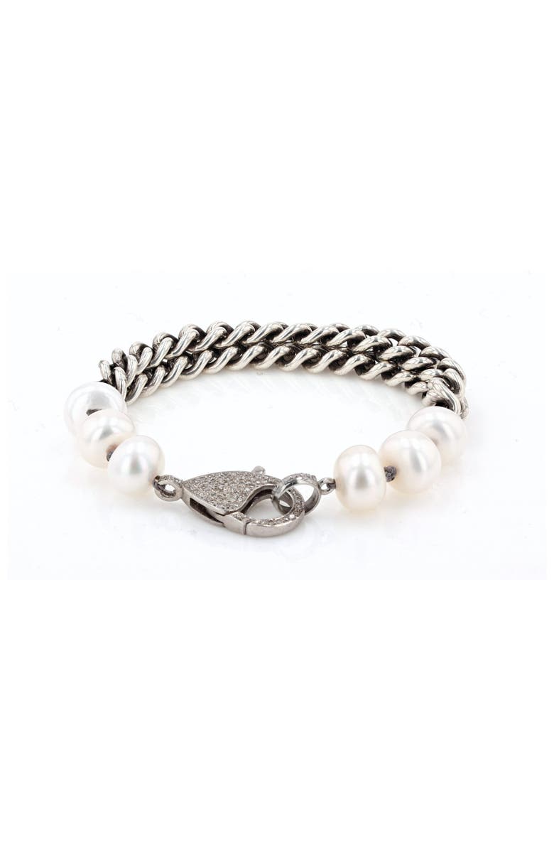 Sheryl Lowe Pearl And Double Chain Bracelet With Diamond Lobster Clasp, Main, color,