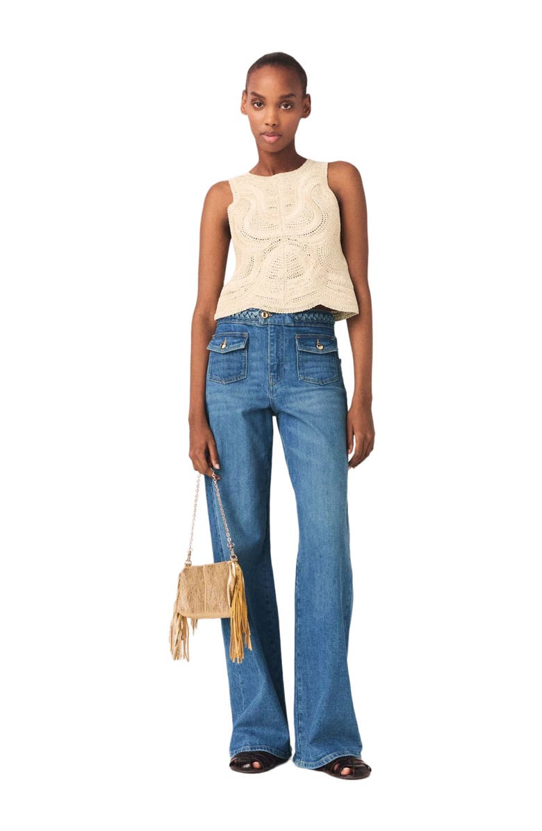 maje Sleeveless crochet-knit top, Alternate, color, Beige