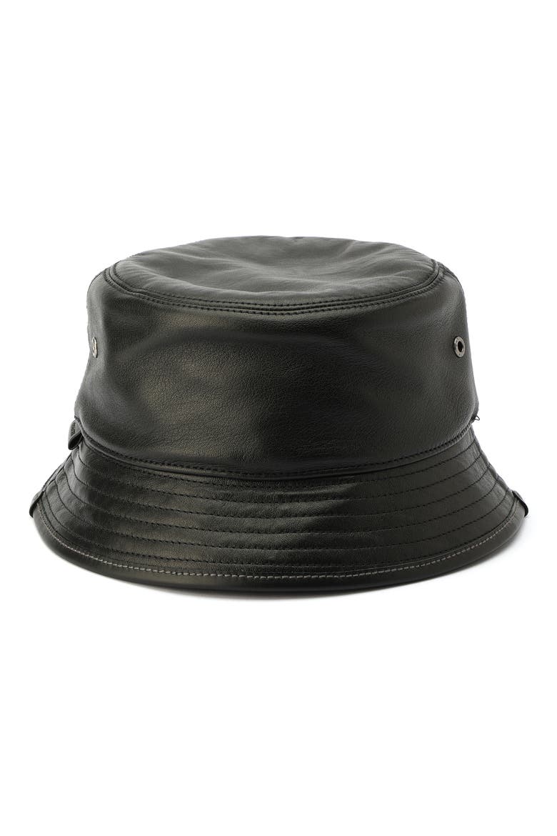 Leather Bucket Hat, Alternate, color, BLACK