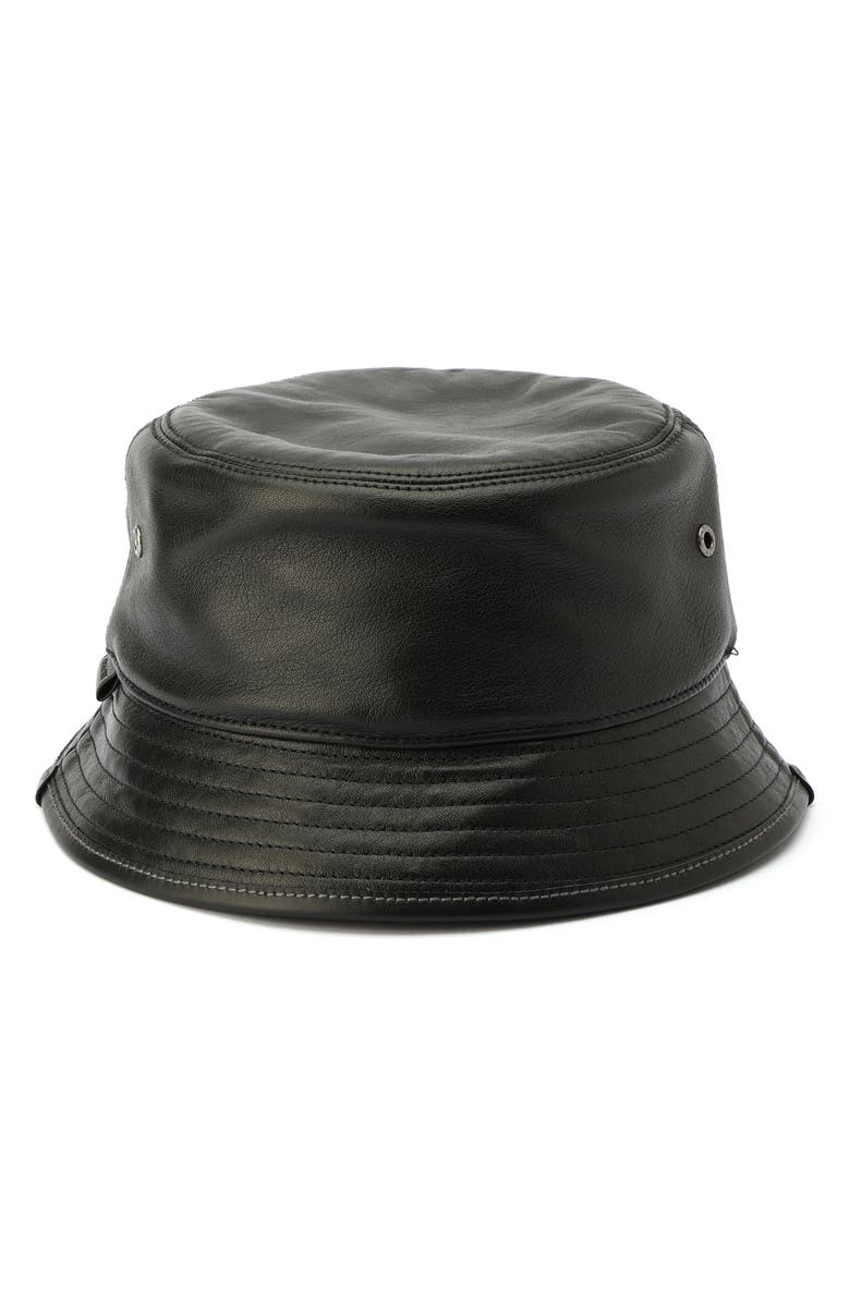 COACH Leather Bucket Hat, Alternate, color, Black