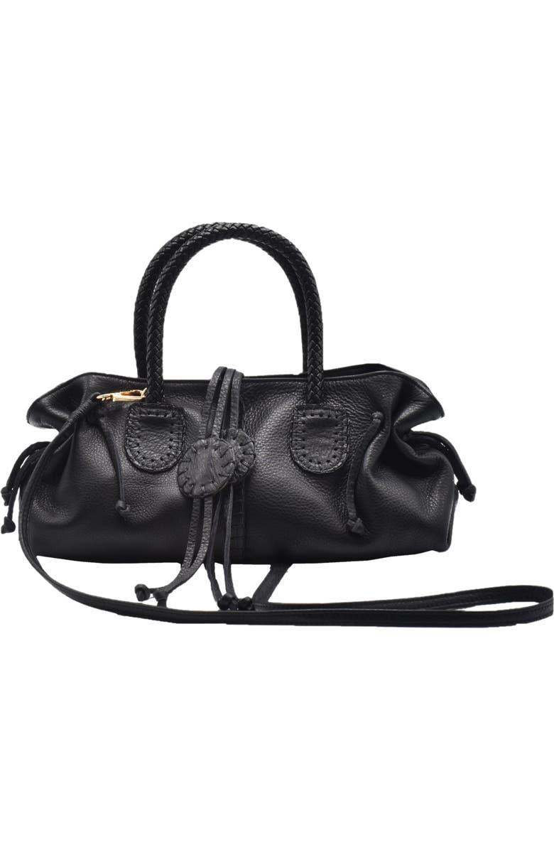 Carlos Falchi Mini Satchel Leather Bag, Main, color, Black Obsidian