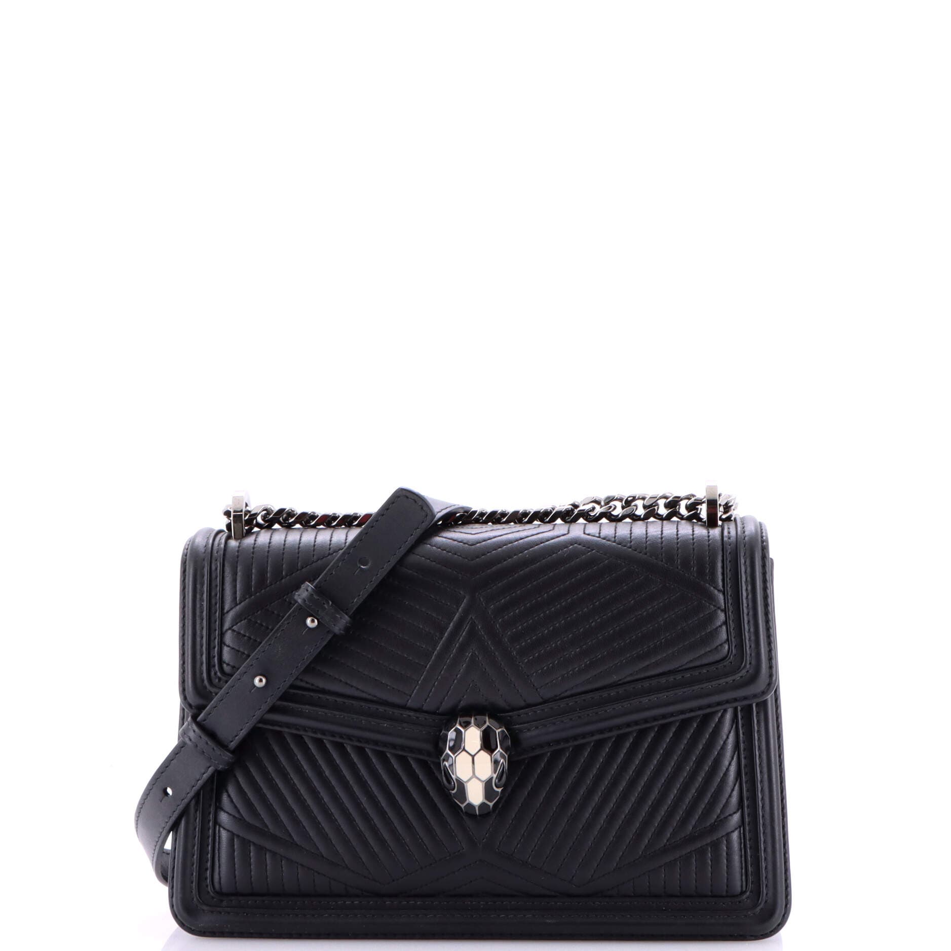 Serpenti Forever Shoulder Bag Quilted Leather Small, Main, color, Black