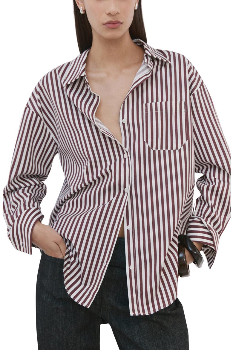 Stripe Cotton Blend Button-Up Shirt, Main, color, ECRU