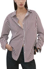 MANGO Stripe Cotton Blend Button-Up Shirt