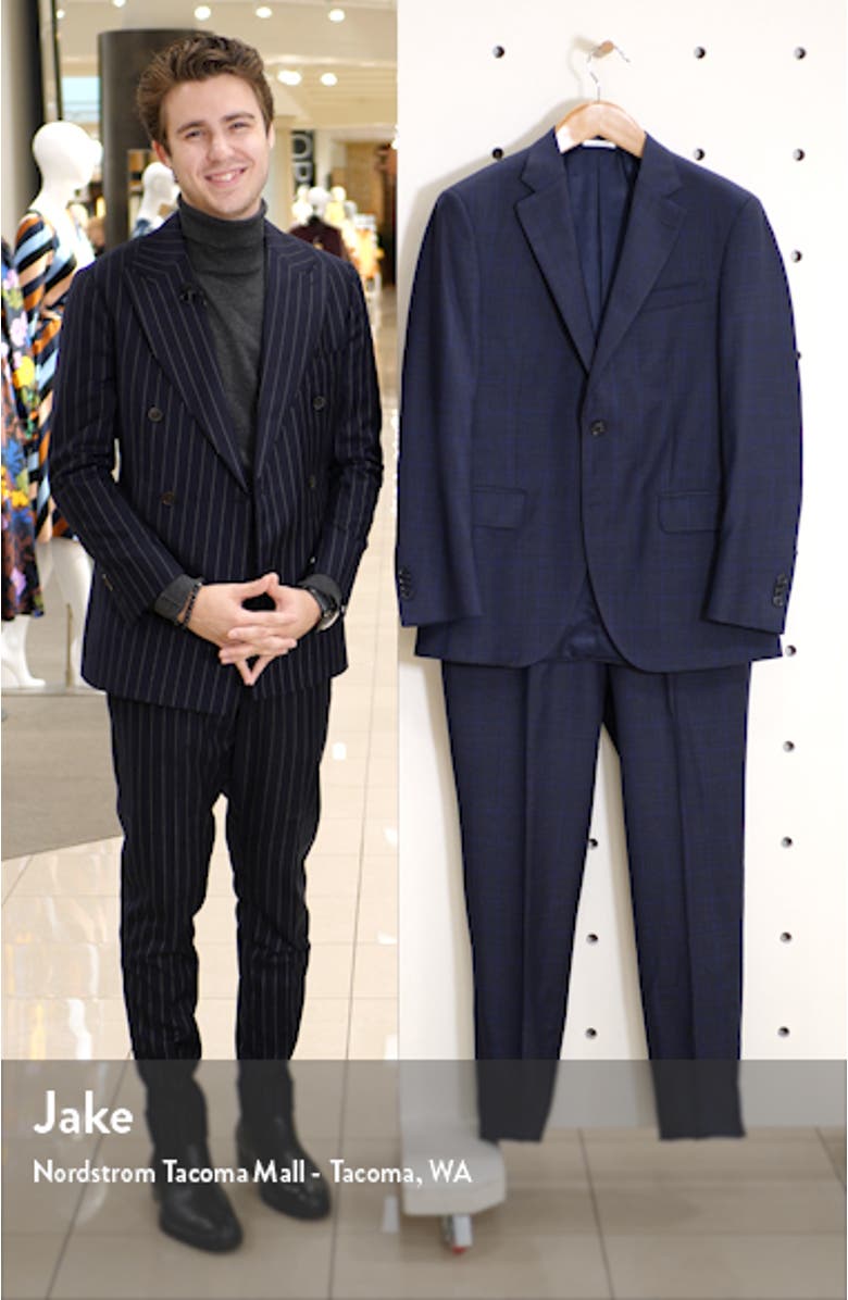 Flynn Classic Fit Windowpane Wool Suit, sales video thumbnail