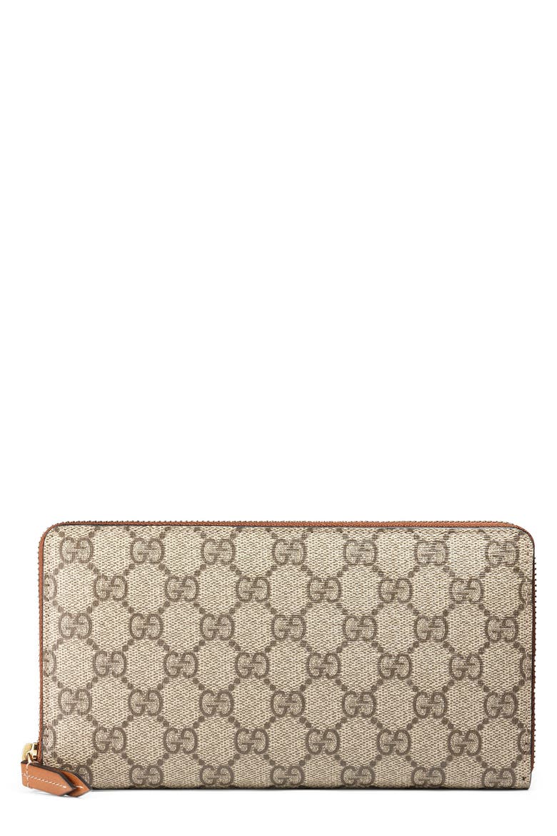 Linea GG Supreme Canvas Zip Around Wallet, Main, color, BEIGE EBONY/ CUIR