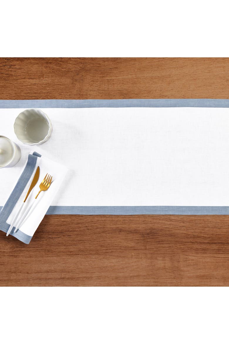 Linen Table Runner - Classic, Alternate, color, Chambray Blue and White
