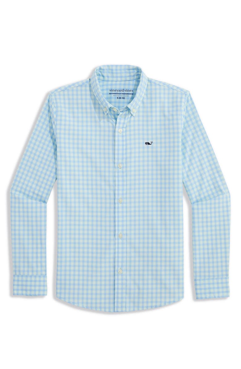 vineyard vines Kids' Lemon Shark Featherweight Performance Button Down Shirt, Main, color, Aqua Glass