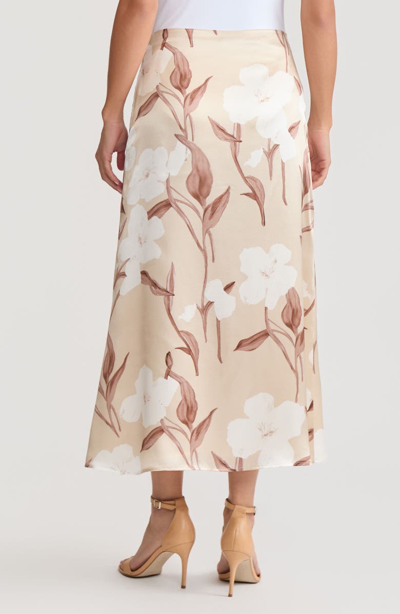 Misook Flared Floral Print Silk Maxi Skirt, Alternate, color, Biscotti/Charmeuse