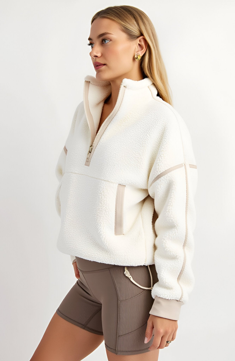 Modenaire Plush Quarter-Zip Pullover with High Collar and Ribbed Hem, Alternate, color, 